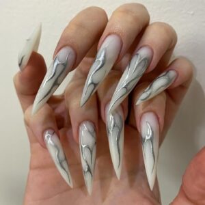 White Pointed Acrylic Nails 24 Pack Durable Stylish Nail Extensions