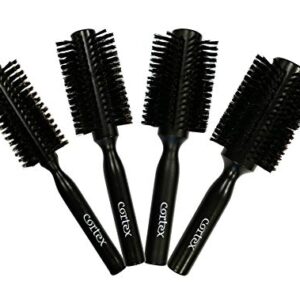 Wood handle hair brush with round design.