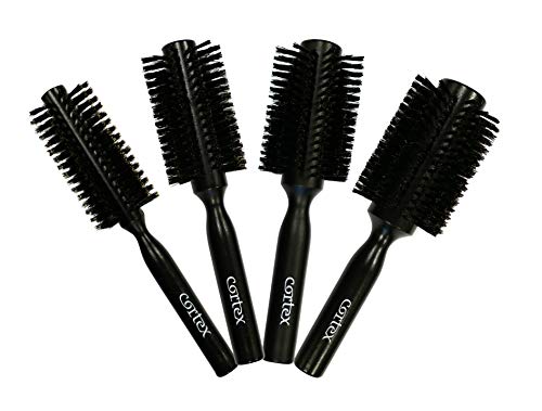 Wood handle hair brush with round design.