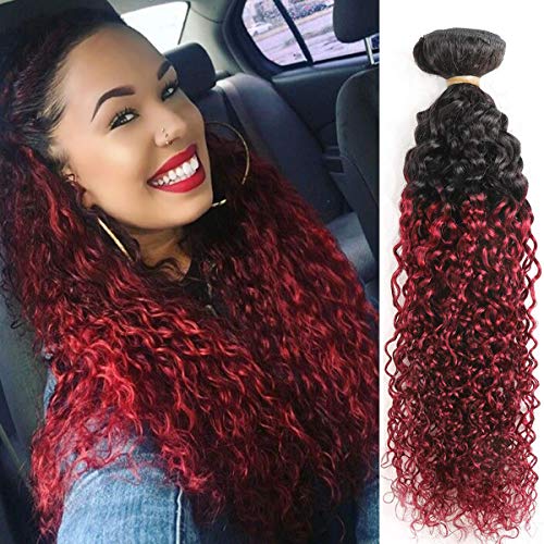 100% Real Brazilian Kinkys Curly Human Hair Weave Bundles (1 Piece, 100 Gram) Black to Burgundy 2 Tone Afro Kinky Curly Hair Bundles for Women Girls (10 Inch)