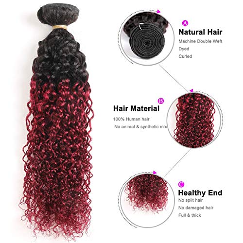 100% Real Brazilian Kinkys Curly Human Hair Weave Bundles (1 Piece, 100 Gram) Black to Burgundy 2 Tone Afro Kinky Curly Hair Bundles for Women Girls (10 Inch) - Image 3