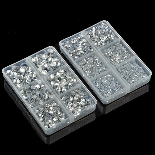 10000Pcs 2-Boxes Mixed Size Hot Fix Round Crystals Gems Glass Stones Hotfix Flat Back Rhinestones with Tweezers and Picking Pencil (Clear Crystal) - Image 5