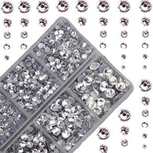 10000Pcs 2-Boxes Mixed Size Hot Fix Round Crystals Gems Glass Stones Hotfix Flat Back Rhinestones with Tweezers and Picking Pencil (Clear Crystal)