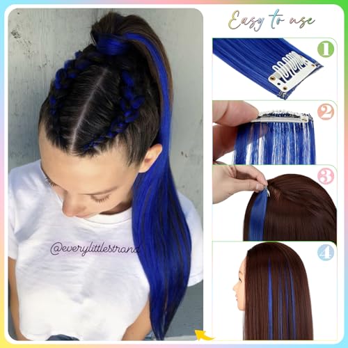 12 PCS Colored Bright Yellow Hair Extensions Clip in Hair Extensions Colorful 24 Inch Straight Synthetic Hairpiece Colored Hair Extensions for Kids Girls Women Party Highlights - Image 5