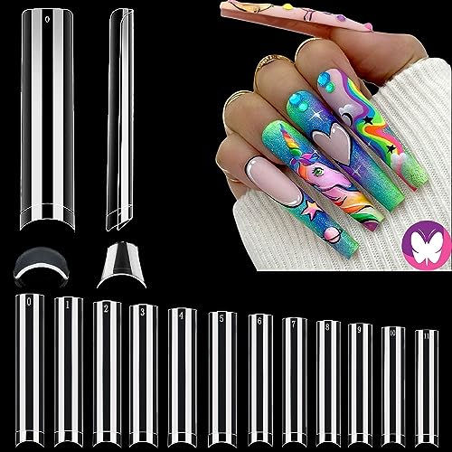 120PCS 3XL Clear Straight Nail Tips Tapered Square No C Curve Half Cover Fake Acrylic Nails,2.16 Inch XXXL Square Shape False Nail Tips for Acrylic Profession Nails