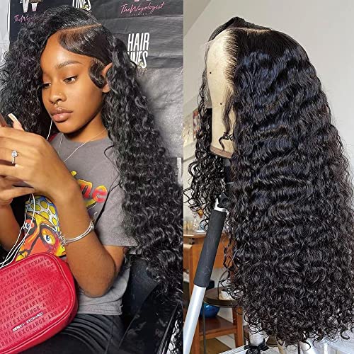 13x4 Lace Front Wigs Human Hair 200 Density Deep Wave Wigs Pre Plucked with Natural Baby Hair for Women HD Transparent Lace Frontal Wigs Brazilian Virgin Deep Curly Wigs Natural Hairline 18 inch - Image 4