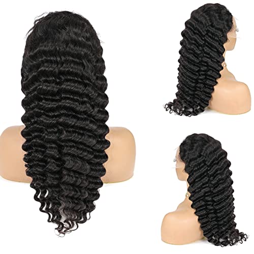 13x4 Lace Front Wigs Human Hair 200 Density Deep Wave Wigs Pre Plucked with Natural Baby Hair for Women HD Transparent Lace Frontal Wigs Brazilian Virgin Deep Curly Wigs Natural Hairline 18 inch - Image 7