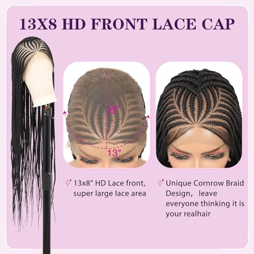 13X8 Inch HD Lace Front Cornrow Braided Wigs for Women Box Braided Wigs with Baby Hair Middle Part Synthetic Lace Front Long Black Box Braid Wig 36 Inch - Image 3