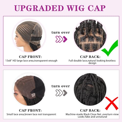 13X8 Inch HD Lace Front Cornrow Braided Wigs for Women Box Braided Wigs with Baby Hair Middle Part Synthetic Lace Front Long Black Box Braid Wig 36 Inch - Image 5