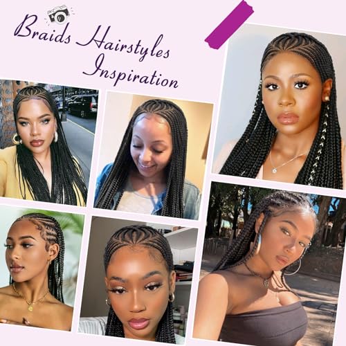 13X8 Inch HD Lace Front Cornrow Braided Wigs for Women Box Braided Wigs with Baby Hair Middle Part Synthetic Lace Front Long Black Box Braid Wig 36 Inch - Image 7