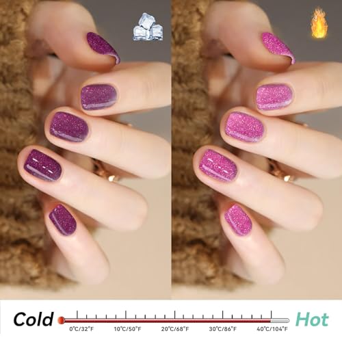 16ml Color Changing Gel Nail Polish, Glitter Gradient Temperature Changing Nail Gel, Diamond Shining Opal Mood Nail Polish Change Colors Soak off UV Light for Nail Art(Pink) - Image 3