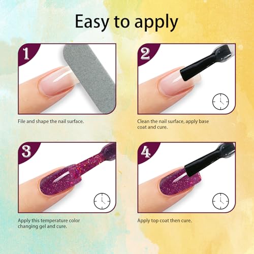 16ml Color Changing Gel Nail Polish, Glitter Gradient Temperature Changing Nail Gel, Diamond Shining Opal Mood Nail Polish Change Colors Soak off UV Light for Nail Art(Pink) - Image 6