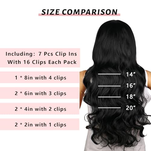 18 Inch Natural Black Body Wave Clip-In Hair Extensions 110g 7 Piece Set - Image 6