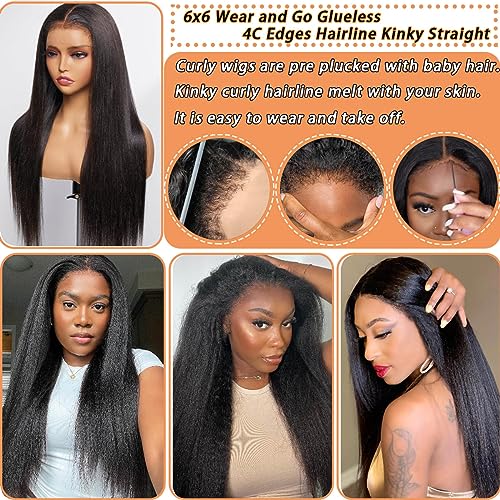 18 Inch 180% Density 6x6 HD Lace Closure 4C Kinky Curly Edges Wear and Go Wig - Image 7