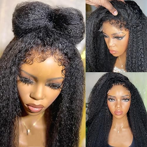 18 Inch 180% Density 6x6 HD Lace Closure 4C Kinky Curly Edges Wear and Go Wig