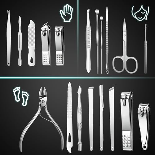18pc Manicure Set - Sturdy Stainless Steel Professional Tools for Nails, Pedicure, Facial, Grooming. Handsome Organizer Travel Case. Great Gift Idea for Women, Men, Girls, Teens, Black - Image 3