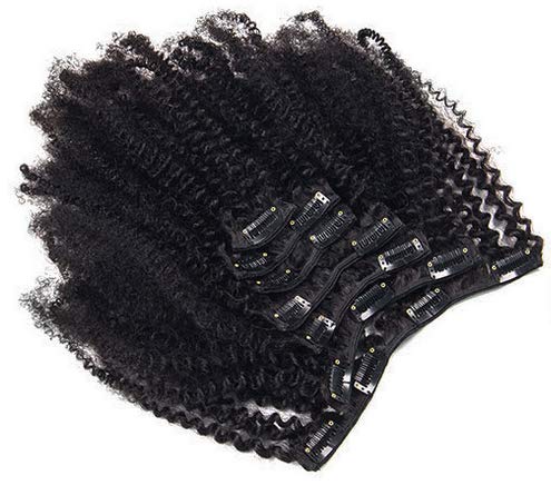 #1B Color Afro Kinky Curly Human Hair Clip in Extensions Virgin Mongolian Human Hair Clip in Hair Extensions for Black Women 7pcs/set 120gram/set (14inch) - Image 4