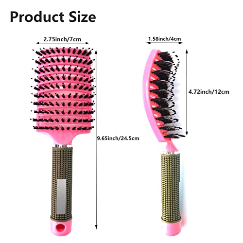 2 PACK Boar Bristle Hair Brush No Pull Curved Vented Hair Brush Detangler Brush Fast Blow Drying Hair Brush for Kids, Men, Women Wet Dry Long, Thin, Thick, Curly Tangled Hair (pink+blue) - Image 2