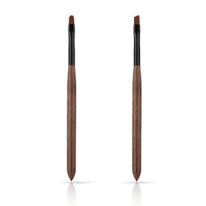 2pcs Nail Art Clean Up Brushes, Nail Polish Remover Brush with Round & Angled Head Sandalwood Handle Nail Cleaning Brush for DIY Design & Polish Mistake Cleaning