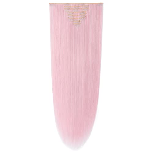 S-noilite Ombre Dip-dye Color 8 Piece Full Head Clip in Hair Extension 26 Inches 66cm Length Ash Blonde Curly New Synthetic Anti-tangle for Dreamlike Girls 26in Straight-Pink - Image 2