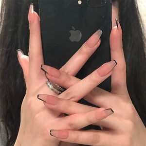 24 Pcs Press on Nails black french tip press on nails acrylic press on nails french press on nails nails for women and girls