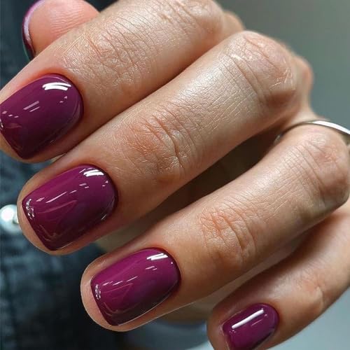 240pcs Short Press on Nails Fuchsia Full Cover Short Square Glossy Fake Nails Acrylic Artificial False Nail Tips with 5 Sheets Adhesive Glue Tabs for Women and Girls