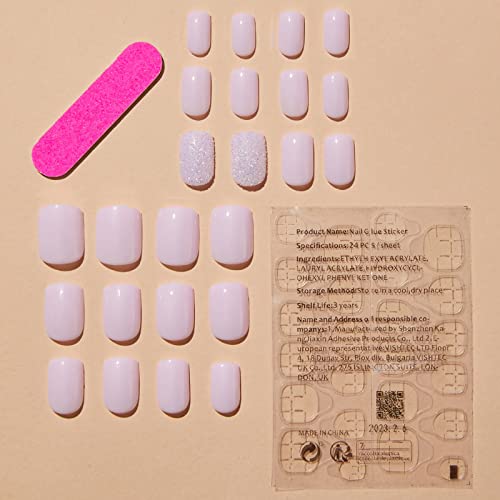 24 Pieces Short Square White Glitter Press-On Nails for Full Cover Manicure - Image 2