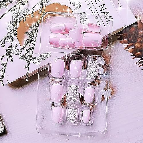 24 Pieces Short Square White Glitter Press-On Nails for Full Cover Manicure - Image 3