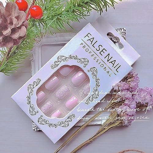24 Pieces Short Square White Glitter Press-On Nails for Full Cover Manicure - Image 4
