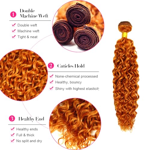 26 28 30 Inch Brazilian Remy Ginger Water Wave Human Hair Bundles - 3 Orange Pieces - Image 3