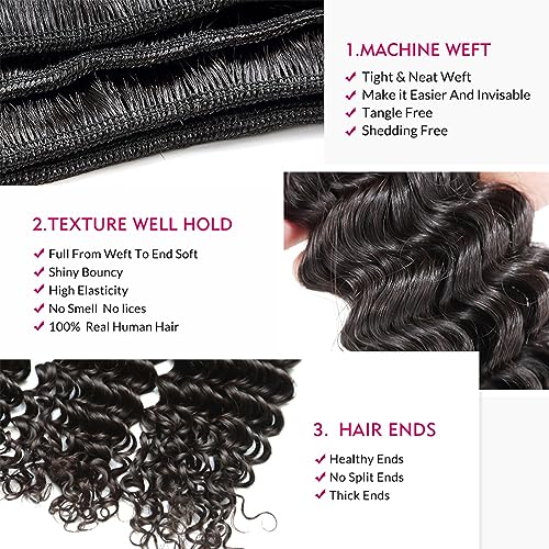 26 28 30 Inch Human Hair Bundles Deep Wave 3 Bundles 100% Unprocessed Brazilian Virgin Human Hair Curly Deep Wave Bundles 300G Machine Double Weft Natural Black Color - Image 3