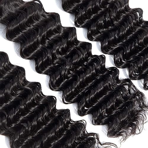 26 28 30 Inch Human Hair Bundles Deep Wave 3 Bundles 100% Unprocessed Brazilian Virgin Human Hair Curly Deep Wave Bundles 300G Machine Double Weft Natural Black Color - Image 9