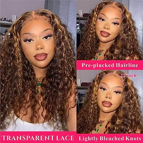 26inch Highlight Ombre Water Wave P4/27 Highlight 13x4 HD Transparent Lace Front Wigs Ombre Human Hair Wet and Wavy Curly Glueless Lace Frontal Wigs Pre Plucked with Baby Hair 180% Density - Image 5