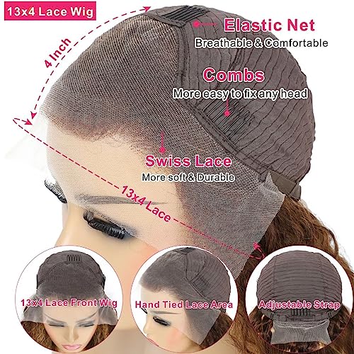 26inch Highlight Ombre Water Wave P4/27 Highlight 13x4 HD Transparent Lace Front Wigs Ombre Human Hair Wet and Wavy Curly Glueless Lace Frontal Wigs Pre Plucked with Baby Hair 180% Density - Image 3
