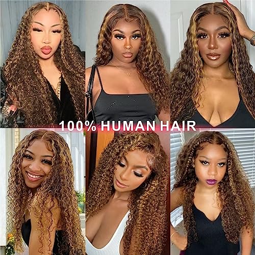 26inch Highlight Ombre Water Wave P4/27 Highlight 13x4 HD Transparent Lace Front Wigs Ombre Human Hair Wet and Wavy Curly Glueless Lace Frontal Wigs Pre Plucked with Baby Hair 180% Density - Image 7