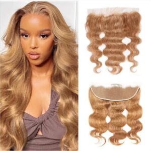 #27 Frontal 13X4 Frontal Human Hair Blonde Frontal 22 Inch Transparent Lace Body Wave Blonde Lace Frontal For Women Pre Plucked With Baby Hair High Density Free Part Brazilian Virgin Human Hair