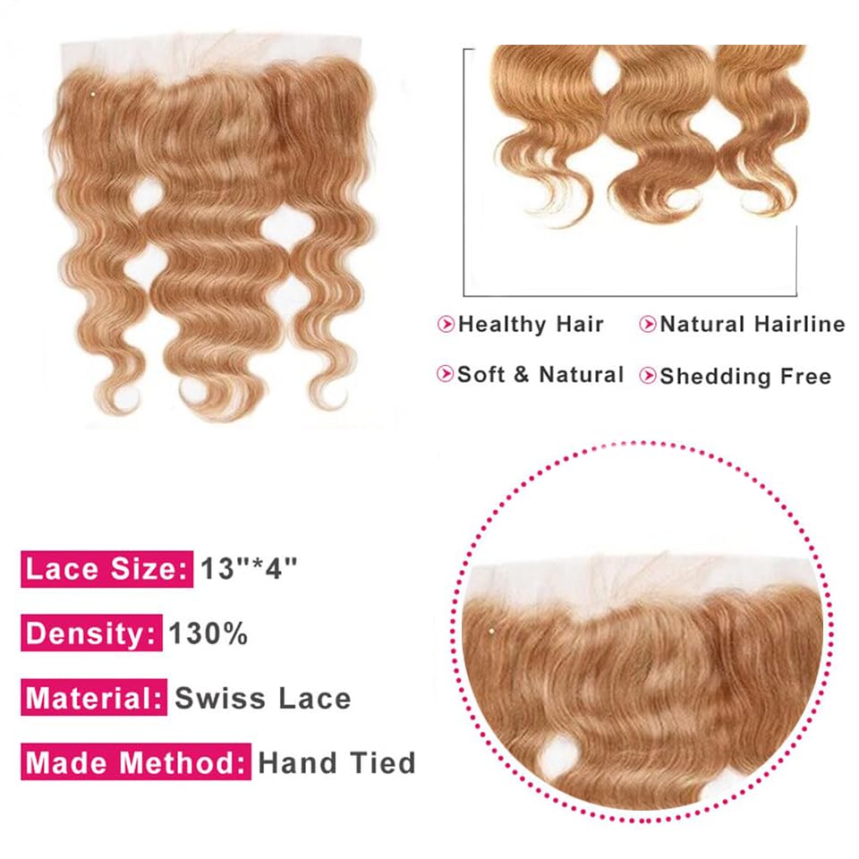 #27 Frontal 13X4 Frontal Human Hair Blonde Frontal 22 Inch Transparent Lace Body Wave Blonde Lace Frontal For Women Pre Plucked With Baby Hair High Density Free Part Brazilian Virgin Human Hair - Image 5