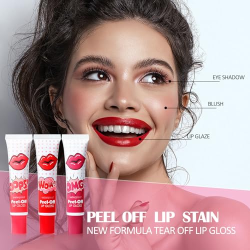 3 Colors Peel Off Lip Stain Lip Tint Set, Peel Reveal Lip Stain, Waterproof Tear-off Lip Gloss, Peel Off Tattoo Lipsticks, Nonstick Cup, Matte Nude, Tattoo Magic Color Lip for Women Girl - Image 3