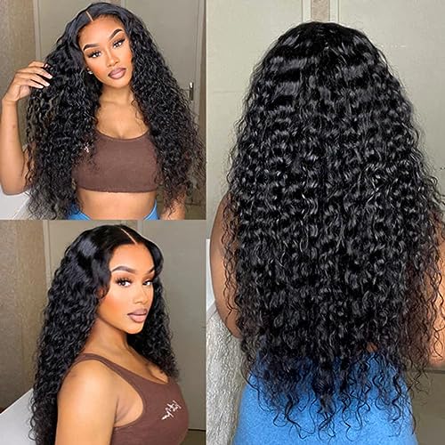 30 Inch Lace Front Wig Human Hair Pre Plucked Bleached Knots 13x4 Water Wave Lace Frontal Wigs For Black Women Human Hair 180% Density Curly Wigs Wet Wavy Human Hair Natural Color Glueless