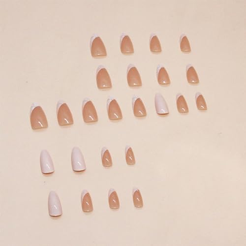 White French Tip Press on Nails Medium Fake Nails Almond False Nails with Designs Glitter Swirl Glue on Nails Press ons Glossy Full Cover Acrylic Artificial Stick on Nails for Women Manicure 24Pcs - Image 4