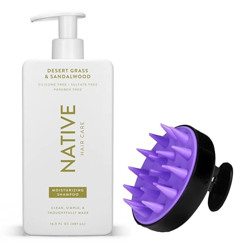 EIGDAY- The Bundle Includes Moisturizing Desert Grass & Sandalwood Shampoo by Native (16.5 oz)-Dye Sulfate & Paraben Free- with Massager Hair Scalp Brush for Scalp Care and Hair Growth, Scalp Scrubber