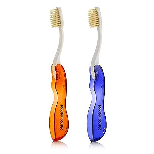 MOUTHWATCHERS Dr Plotkas Extra Soft Flossing Toothbrush, Folding Travel Toothbrush for Adults, Ultra Clean Toothbrush, Good for Sensitive Teeth and Gums, 2 Pack