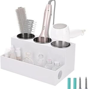 BYOOTIQUE Wall Mount or Countertop Acrylic Blow Dryer Holder and Bathroom Hair Tool Organizer