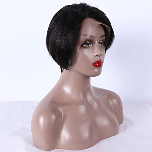 Women Wigs Brazilian Short T Part Lace Wig 13x1 Transparent Side Part Lace Straight Bob Wigs Middle Part Lace Front Human Hair Wig for Women(6 Inch) Human Hair Wigs ( Color : T Part Middle Part , Size - Image 3