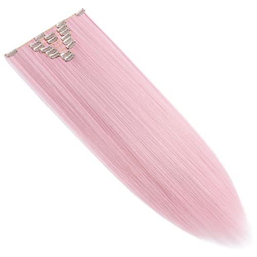 S-noilite Ombre Dip-dye Color 8 Piece Full Head Clip in Hair Extension 26 Inches 66cm Length Ash Blonde Curly New Synthetic Anti-tangle for Dreamlike Girls 26in Straight-Pink - Image 7