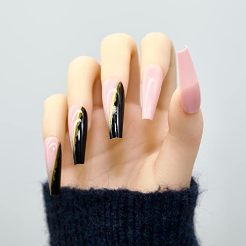 Long Length Pink Coffin Acrylic Nails Set - Durable & Stylish Nail Art