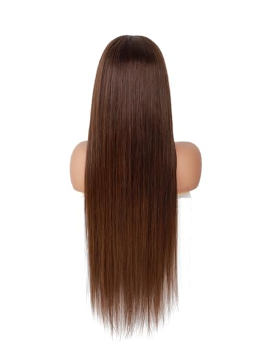 BLY 13x6 Glueless HD Lace Front Wigs Pre Plucked Invisible Bleached Knots, 4 Dark Chocolate Brown Colored Straight Human Hair Wigs for Women 180% Density 18 Inch - Image 5
