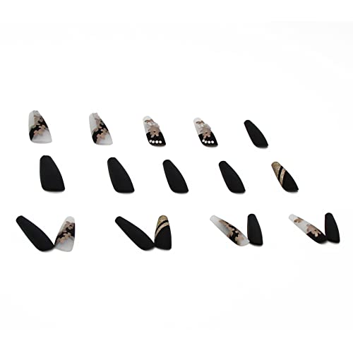 Matte Black and Gold Acrylic Nail Design - Image 4