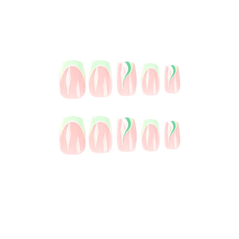 BABALAL Green St Patricks Day Press on Nails Medium Square Fake Nails French Tip Glue on Nails 24Pcs Swirl Acrylic Nails Squoval Nails for Women and Girls - Image 2