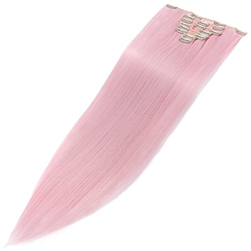 S-noilite Ombre Dip-dye Color 8 Piece Full Head Clip in Hair Extension 26 Inches 66cm Length Ash Blonde Curly New Synthetic Anti-tangle for Dreamlike Girls 26in Straight-Pink - Image 3
